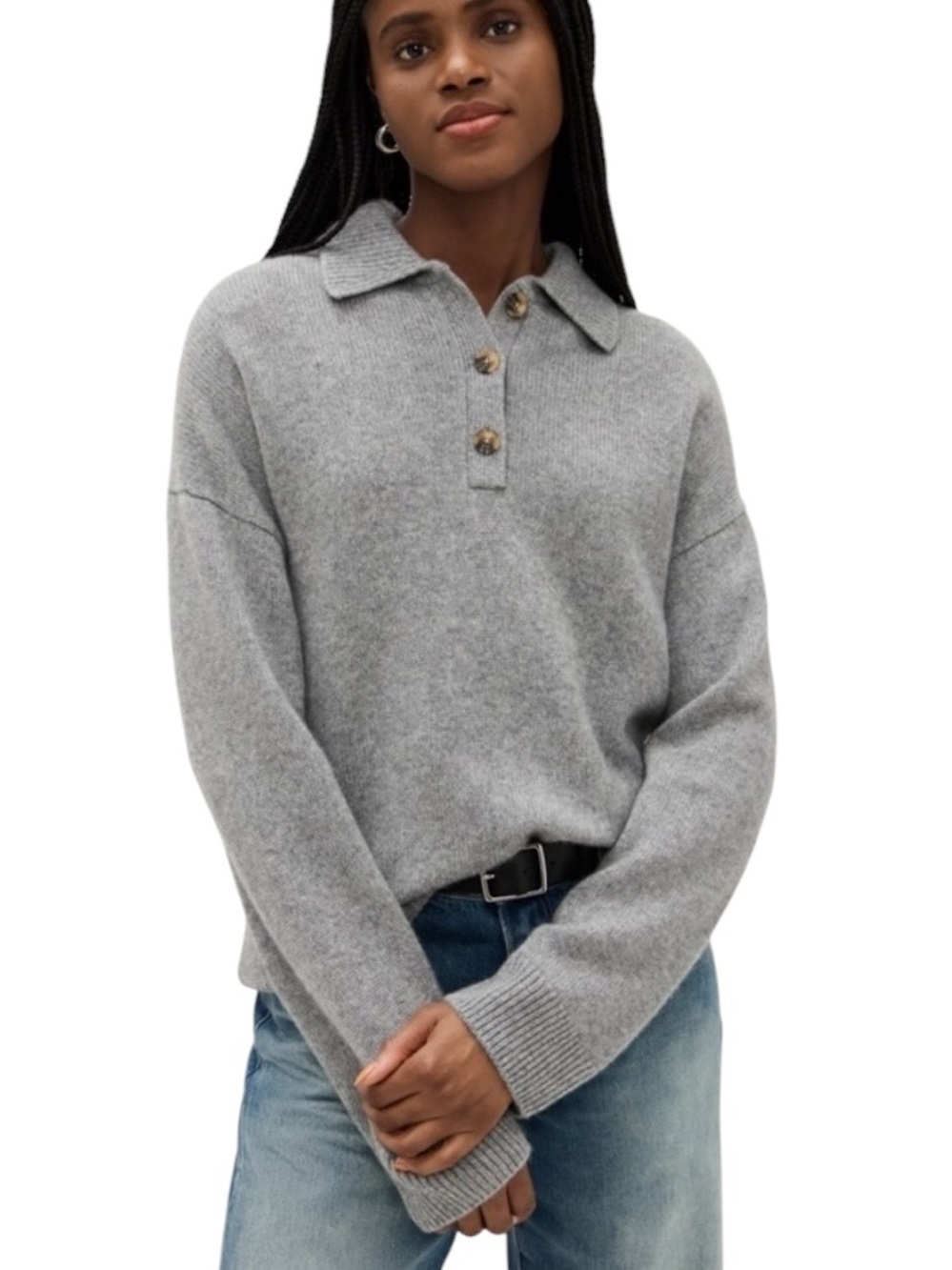 NWT Reformation Brooklyn Gray Cashmere Polo Collar Sweater - XL - Picture 5 of 15